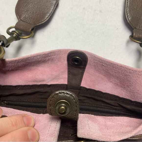 MiMu Suede Messenger Crossbody Bag Sundance Dusty Pink and Brown Purse - Picture 5 of 12